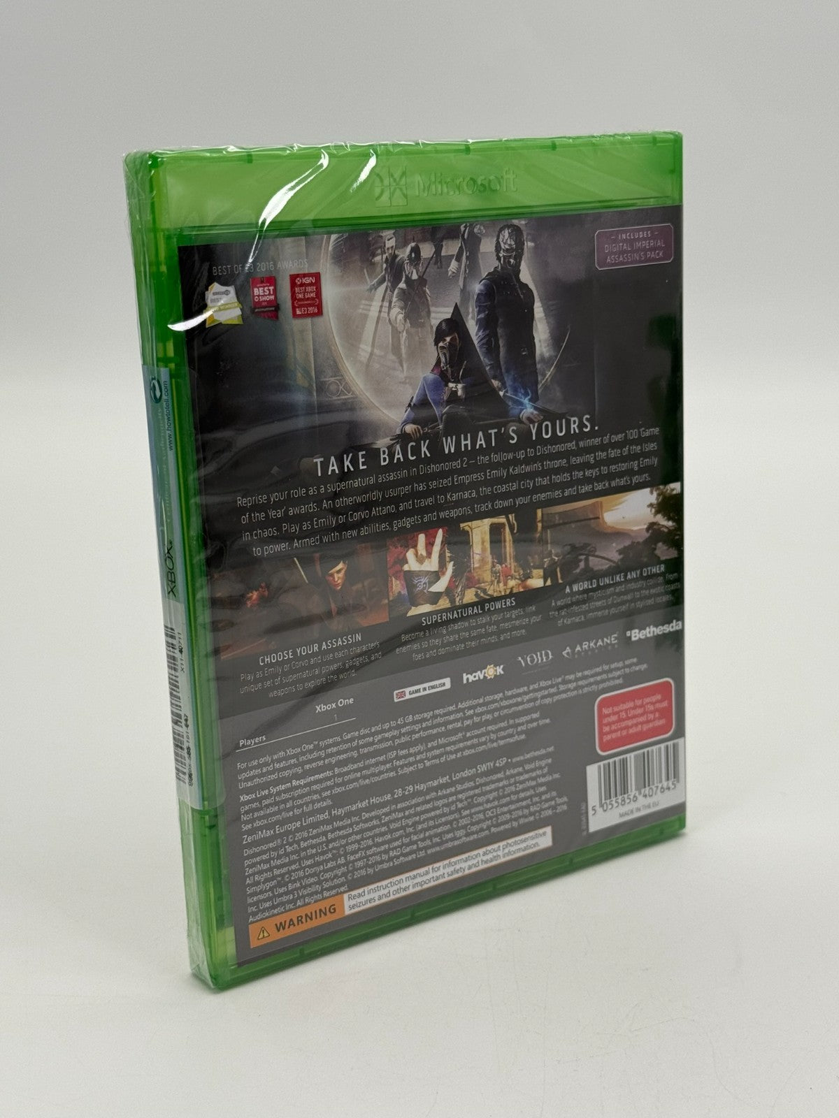 Dishonored 2 Microsoft XBox One scellé en usine CIB OVP Neuf