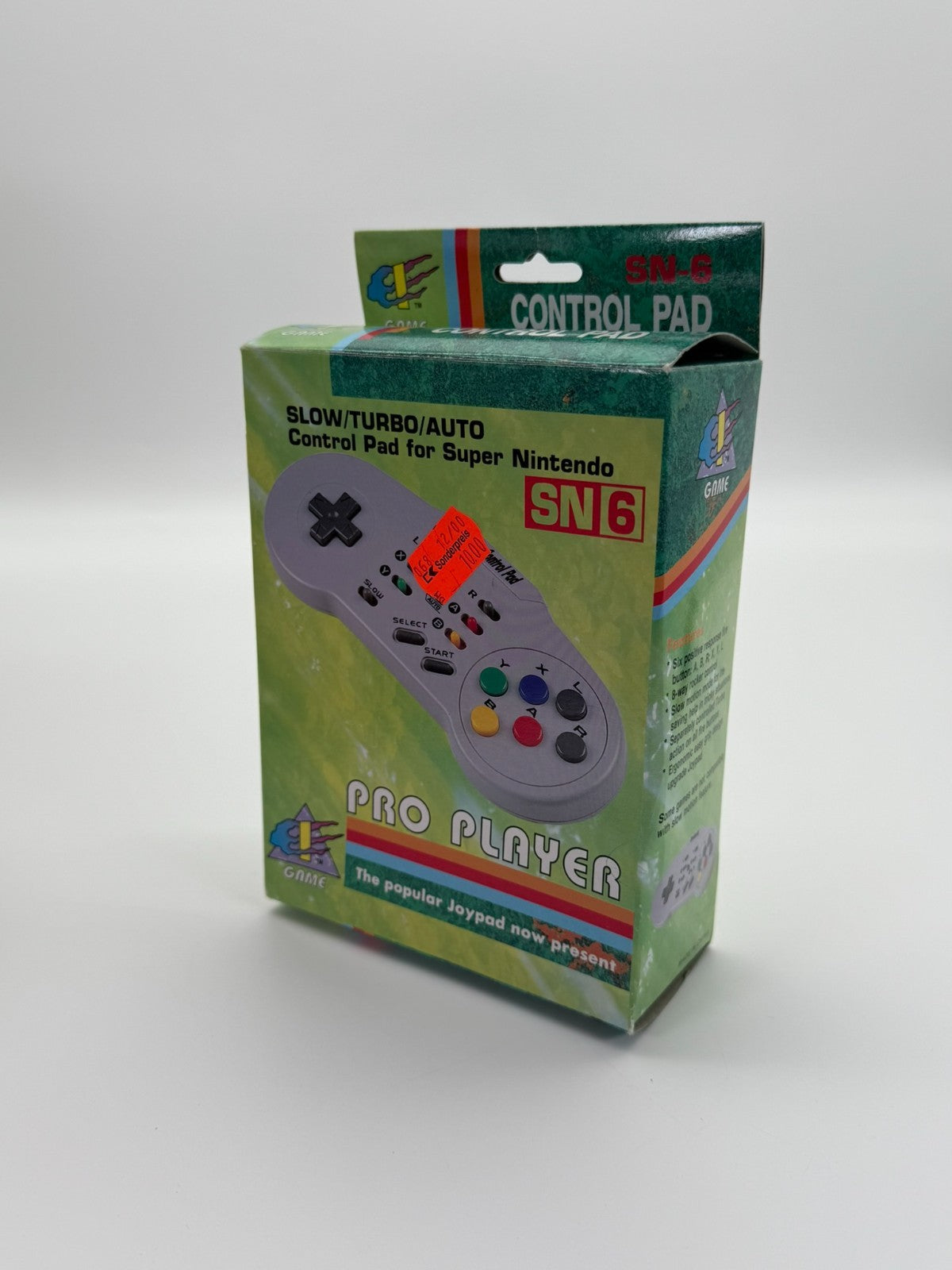 Manette de contrôle Pro Player lente/turbo/auto SN6 pour Super Nintendo, bon état, emballage d'origine