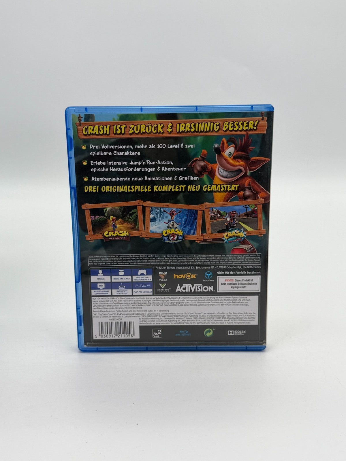 Crash N-Sane Trilogy Sony Playstation 4 Très bon état Emballage d'origine