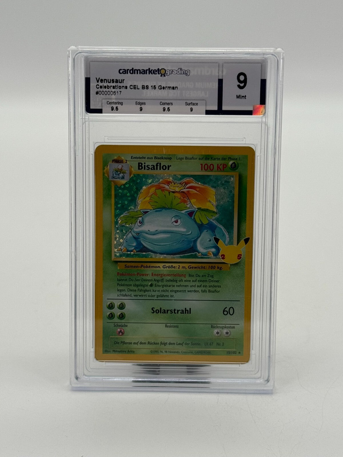 Pokemon Venusaur Bisaflor 15/102 Holo Base Set DE cardmarket grading 9 Mint