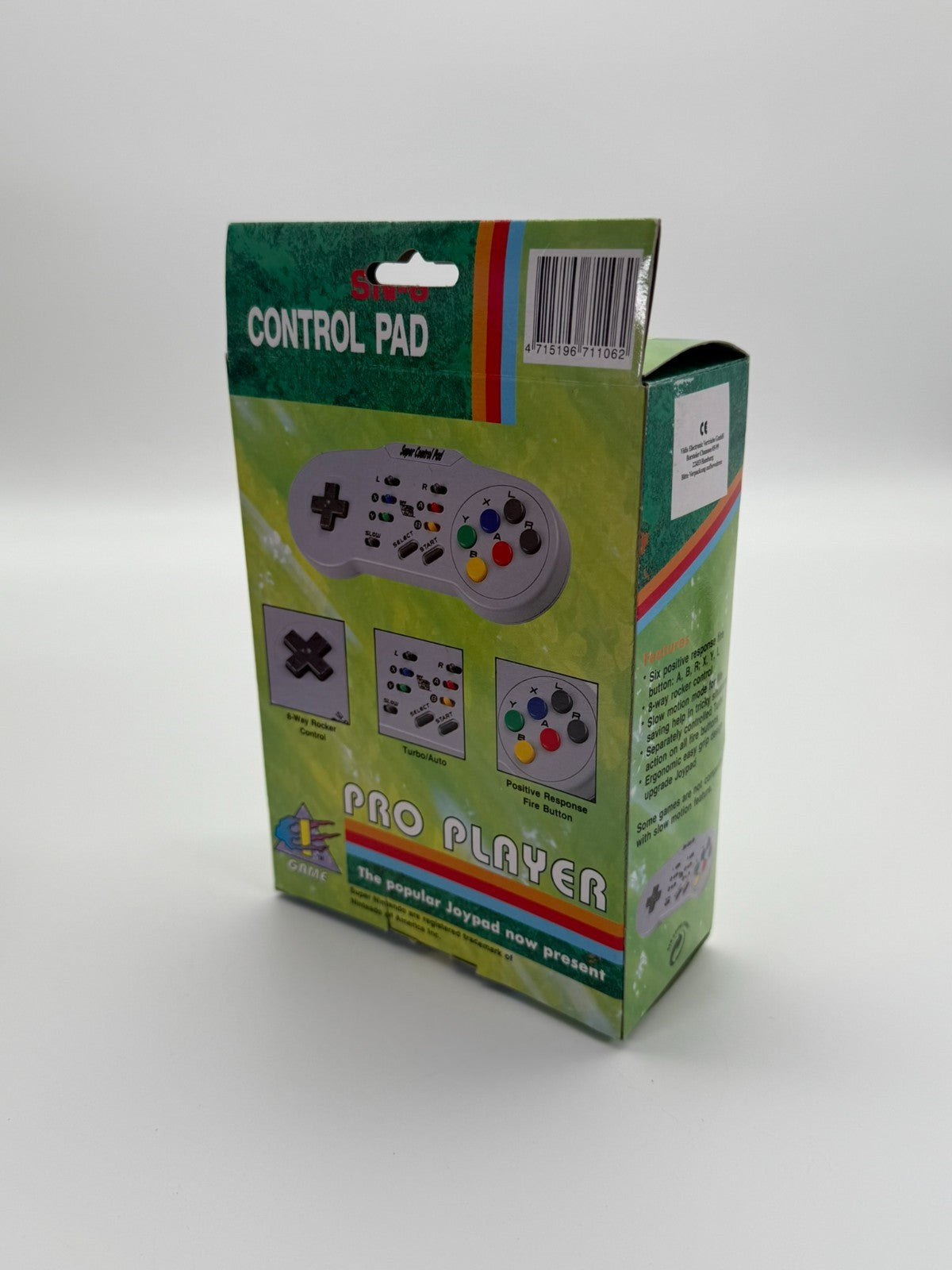 Manette de contrôle Pro Player lente/turbo/auto SN6 pour Super Nintendo, bon état, emballage d'origine