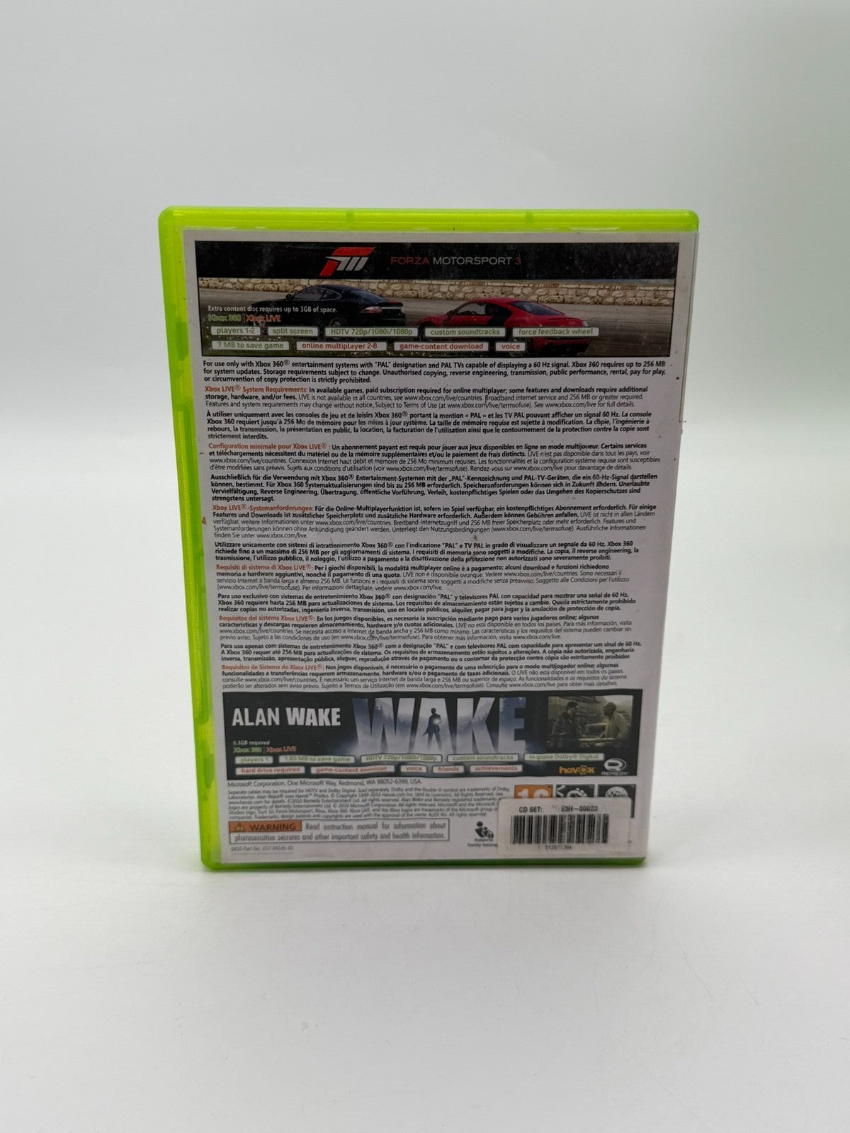 Forza Motorsport 3 & Alan Wake (no code) Microsoft Xbox 360 Good Condition Original Packaging