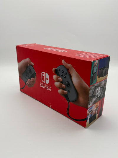 Nintendo Switch V2 Konsole Grau guter Zustand mit Originalverpackung hintere Halterung fehlt