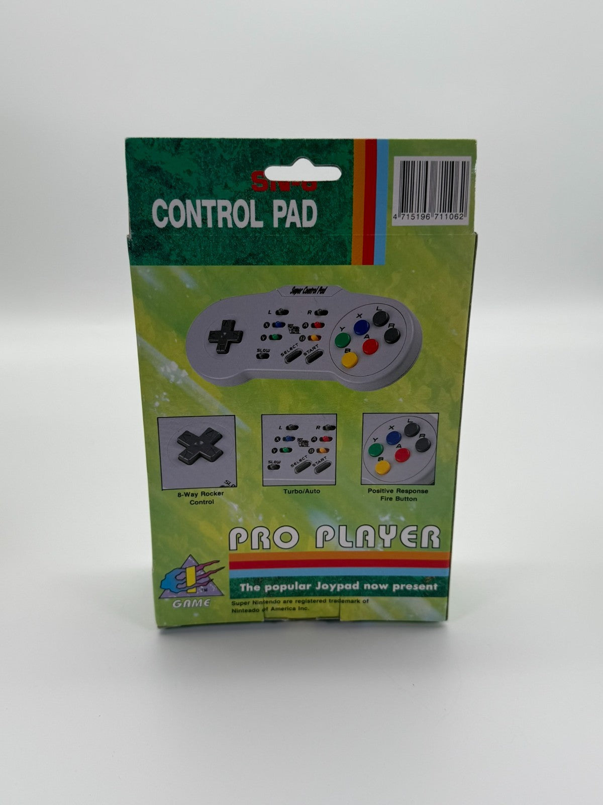 Manette de contrôle Pro Player lente/turbo/auto SN6 pour Super Nintendo, bon état, emballage d'origine