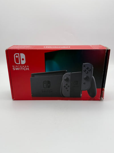 Nintendo Switch V2 Konsole Grau guter Zustand mit Originalverpackung hintere Halterung fehlt