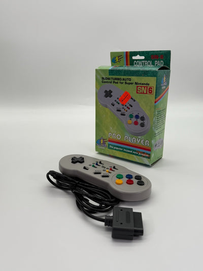 Manette de contrôle Pro Player lente/turbo/auto SN6 pour Super Nintendo, bon état, emballage d'origine
