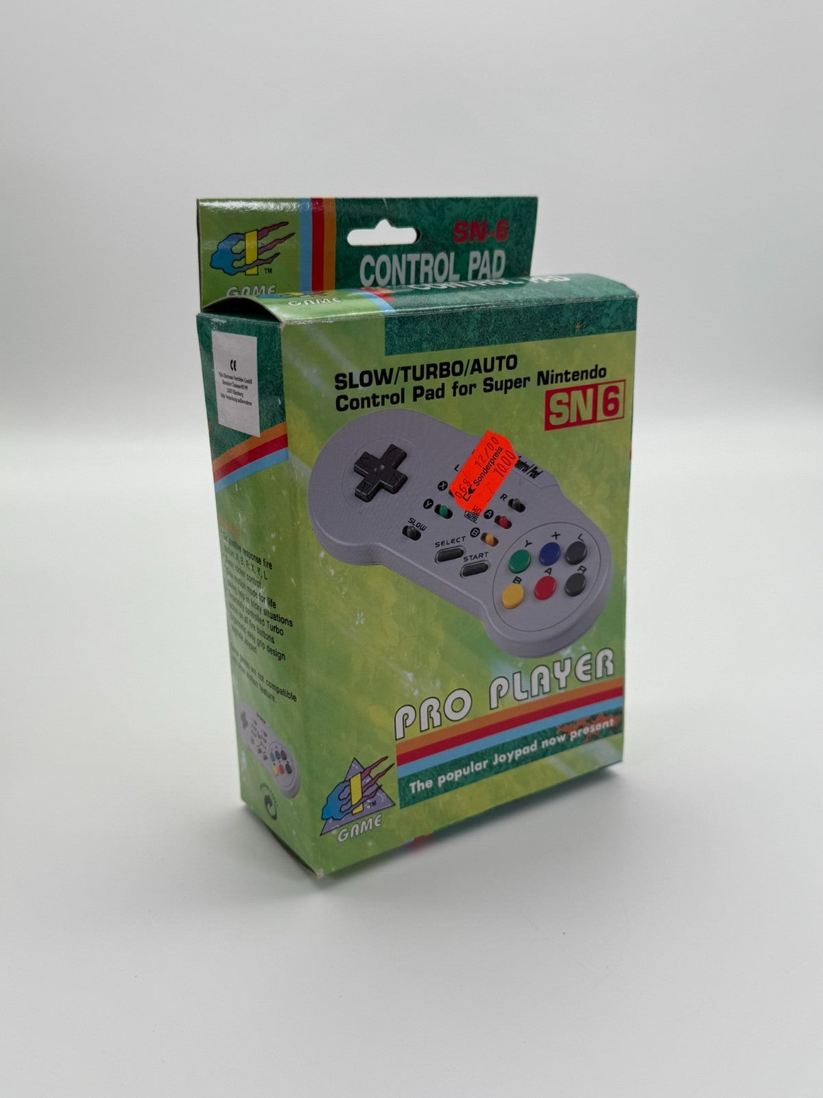 Manette de contrôle Pro Player lente/turbo/auto SN6 pour Super Nintendo, bon état, emballage d'origine