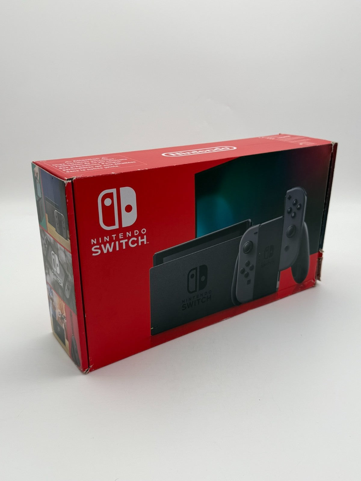 Nintendo Switch V2 Konsole Grau guter Zustand mit Originalverpackung hintere Halterung fehlt