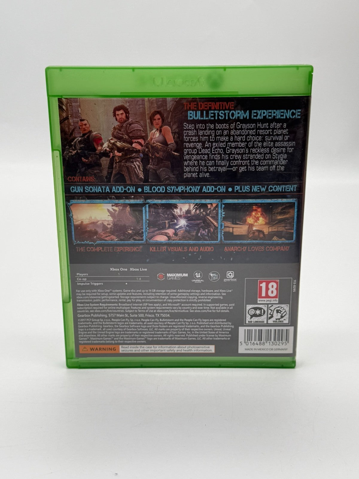 Bulletstorm Full Clip Edition Microsoft Xbox One Mint Condition CIB OVP